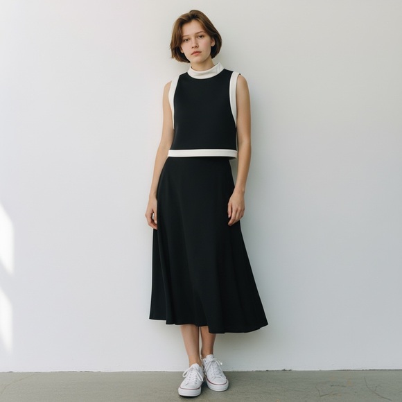 Alice & Olivia color block crop top Black and White Sleeveless zip back - Picture 3 of 8